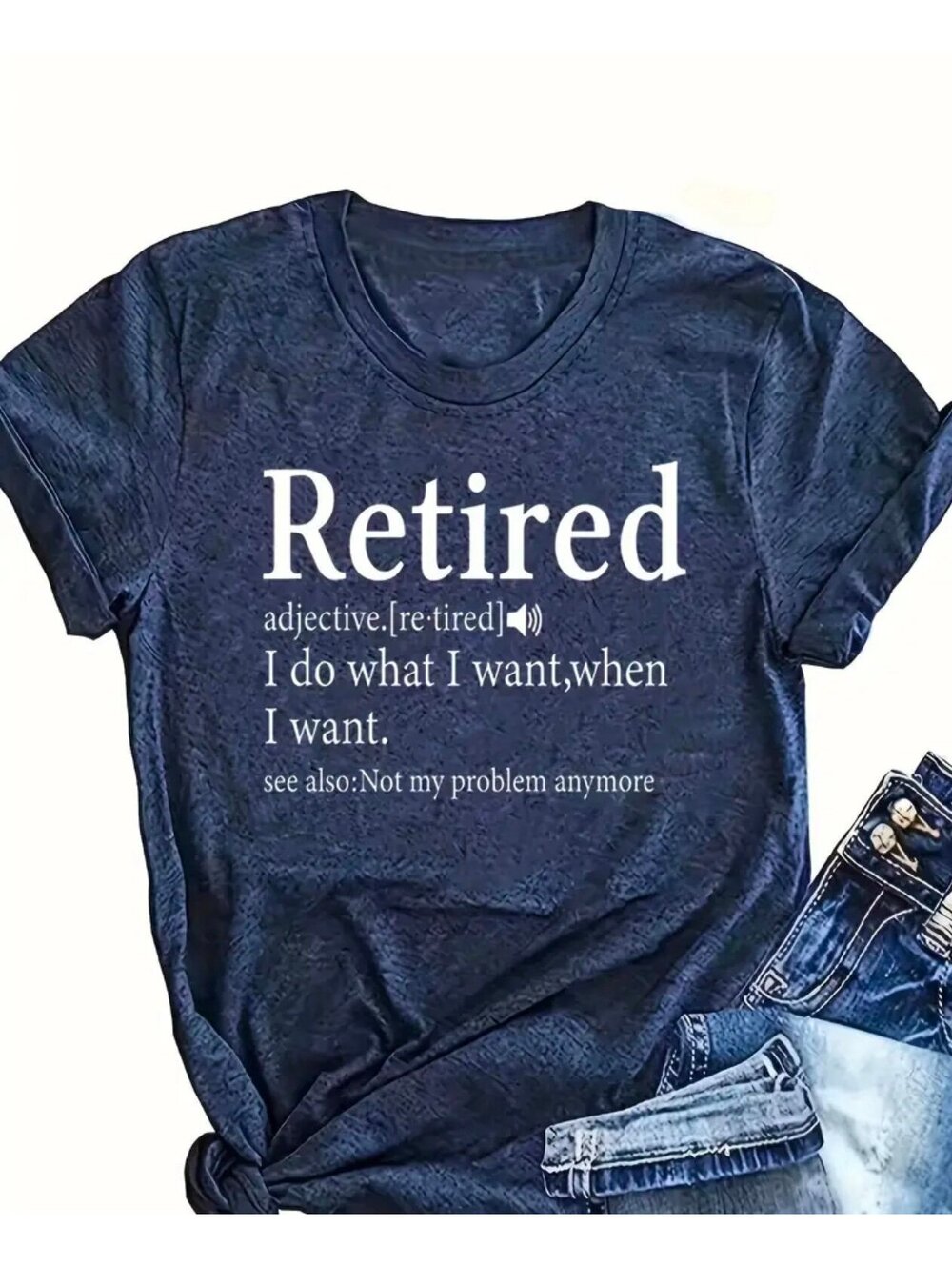 New - Fashionable Retired Print T-Shirt - Blue - Size L